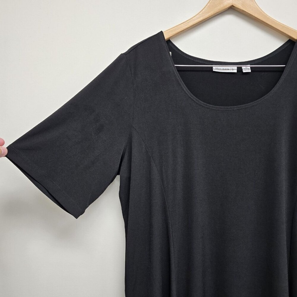 Susan Graver Classic Black Liquid Knit Dress Short Sleeve Size XL Stretch Career - Picture 2 of 8